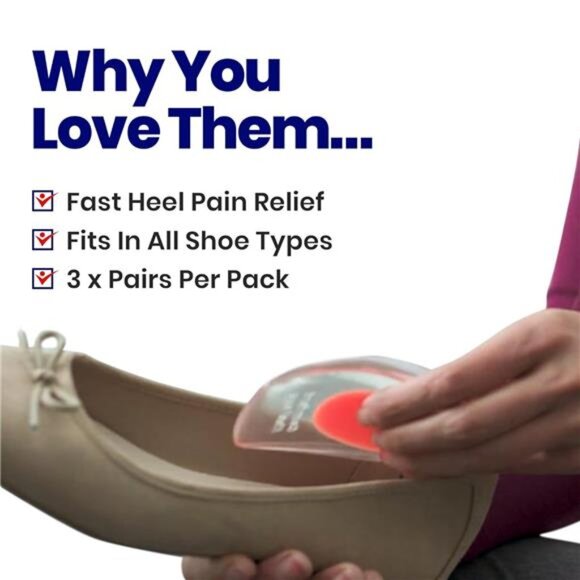 Gel Heel Cushions for Heel Pain Relief (3 Pairs) Plantar Fasciitis Heel Cups - Picture 3 of 7